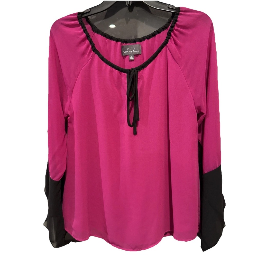 PJK Patterson J Kincaid Women's Blouse Small Long Sleeve Sheer Magenta and Black
